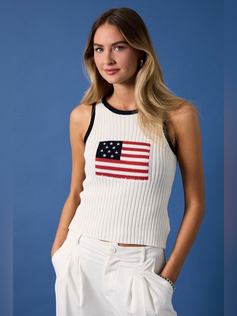 American Flag Sleeveless Knit Tank Top - Sunday Edition